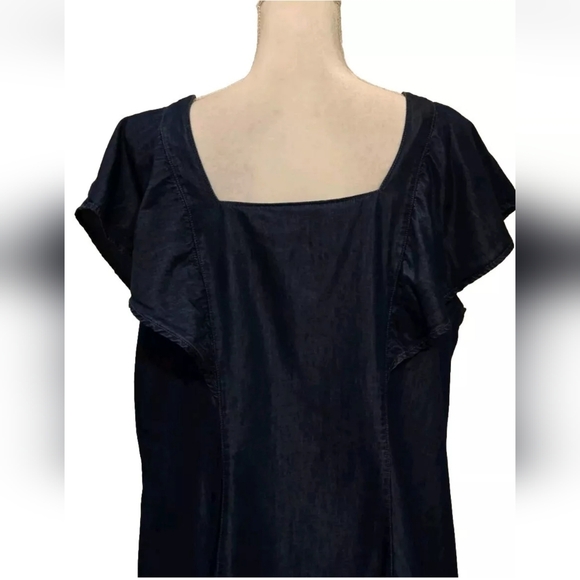 a. n. a. Square Neck Flutter Sleeve Soft Denim Button Up Cotton Mini Dress XXL - Picture 11 of 16